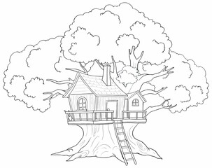 Enchanted Treehouse Vector Illustration