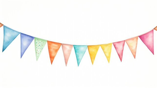 Colorful watercolor painting depicting a bunting of flags. Perfect for adding a festive touch to any celebration or event