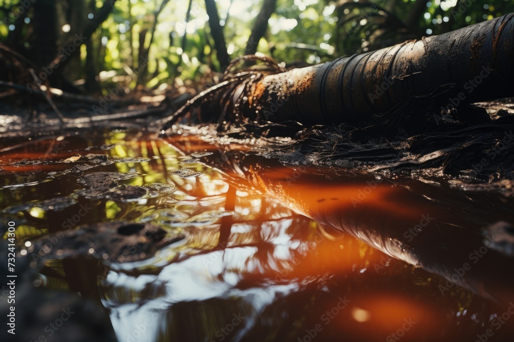 Poster a small pool of water in the midst of a dense forest. suitable for nature and environment themes