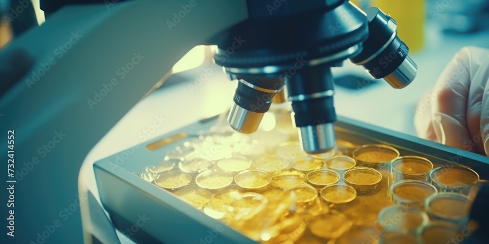 Aufkleber a close-up view of a person using a microscope. can be used for scientific research or educational p