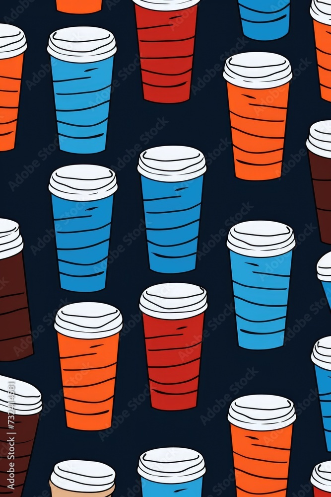 Aufkleber Various cups of different colors arranged on a black background. Versatile image suitable for a variety of themes and concepts