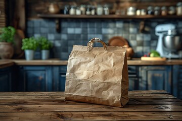 Brown Bag with Handle: A Monthly Must-Have for Eco-Friendly Living Generative AI - obrazy, fototapety, plakaty