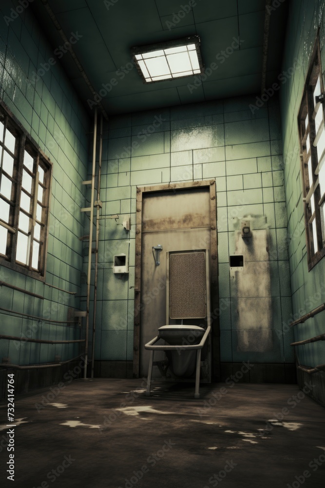 Poster A simple room with a door and a bench. This versatile image can be used to depict various concepts and situations