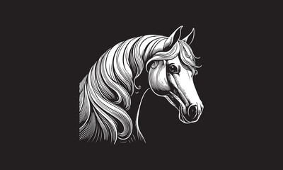 Elegant Equine Line Art: Majestic Horse Profile Dynamic Horse Head Illustration: Monochromatic Beauty