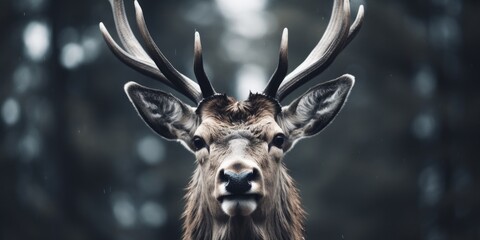 A detailed close-up shot of a deer's head with impressive antlers. Perfect for nature enthusiasts...