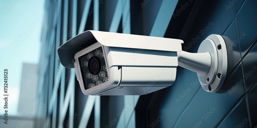 Aufkleber a security camera mounted on the side of a building. suitable for surveillance and security-related 