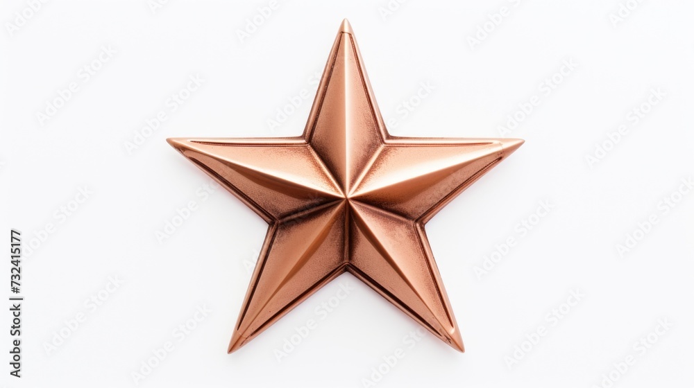 Poster a shiny metal star placed on a clean white background. perfect for adding a touch of elegance to any