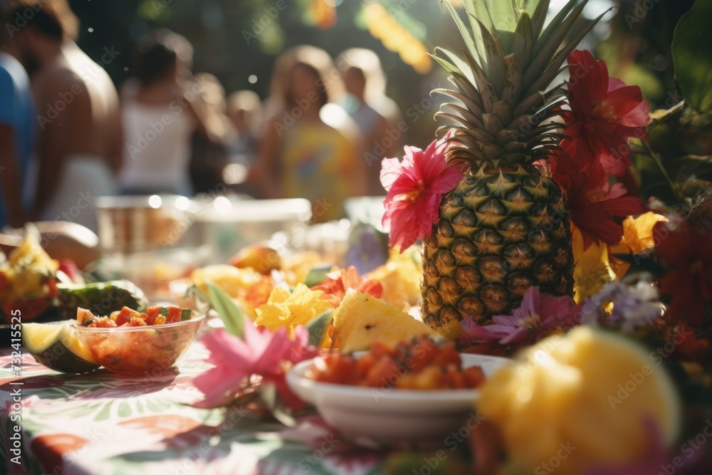 Poster a variety of different types of food displayed on a table. suitable for food and beverage promotions