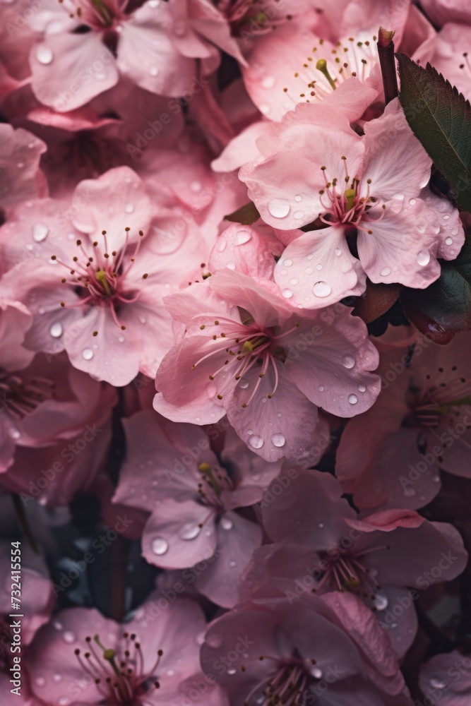 Poster A close-up view of a bunch of pink flowers. Perfect for adding a touch of color and beauty to any project or design