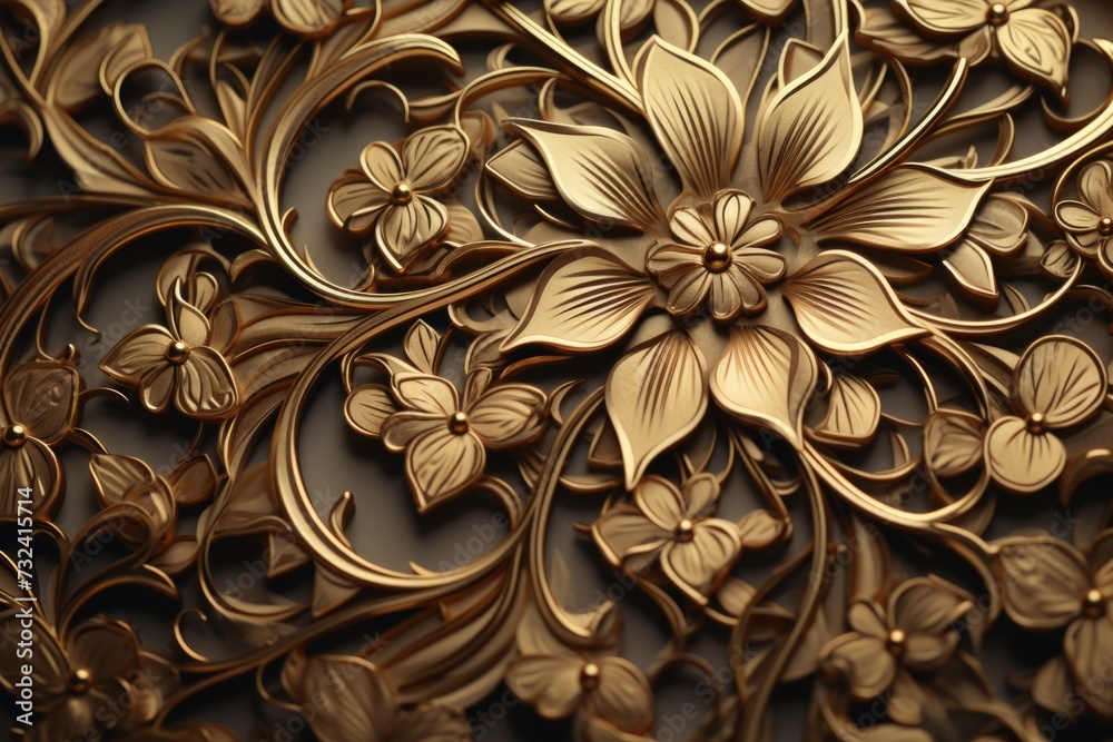 Poster a detailed close-up view of a gold flower placed on a wall. perfect for adding a touch of elegance a