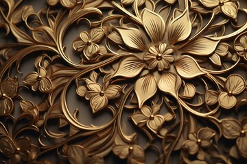 A detailed close-up view of a gold flower placed on a wall. Perfect for adding a touch of elegance and beauty to any design project