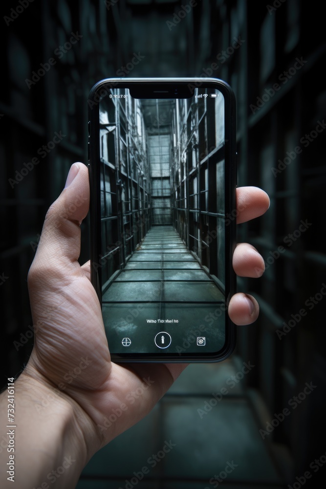 Poster a person holding a cell phone in their hand. suitable for technology and communication concepts