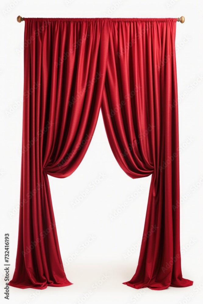 Poster A simple and elegant red curtain hanging gracefully from a wooden pole. Perfect for adding a touch of sophistication to any space