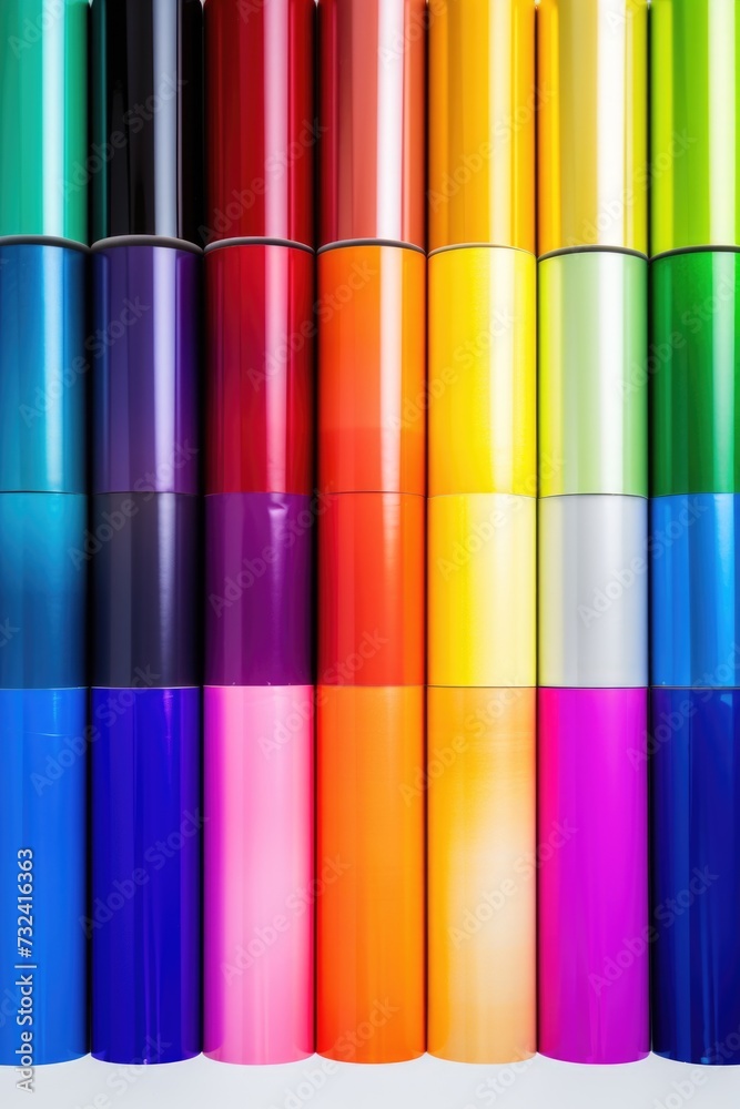 Poster a close-up view of a variety of vibrant colored rolls of foil. this image can be used for various pu
