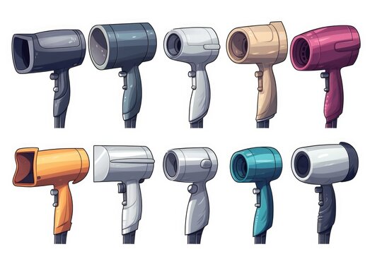 A pile of hair dryers stacked on top of each other. Perfect for beauty salons, hair care product advertisements, and hair styling tutorials