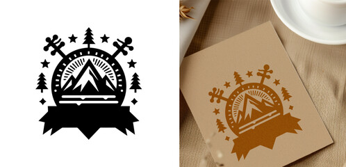 Mountain Stamp. adventure badge design. Mountains labels. Mountain Stamp. Mountaineering, climbing, hiking vector illustration. 