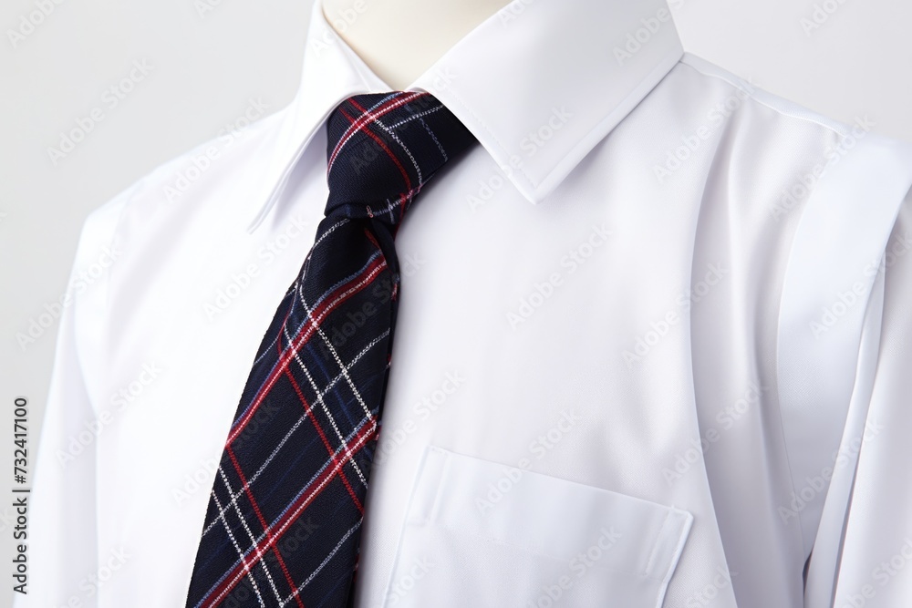 Poster a close-up view of a shirt and tie displayed on a mannequin. this image can be used to showcase men'