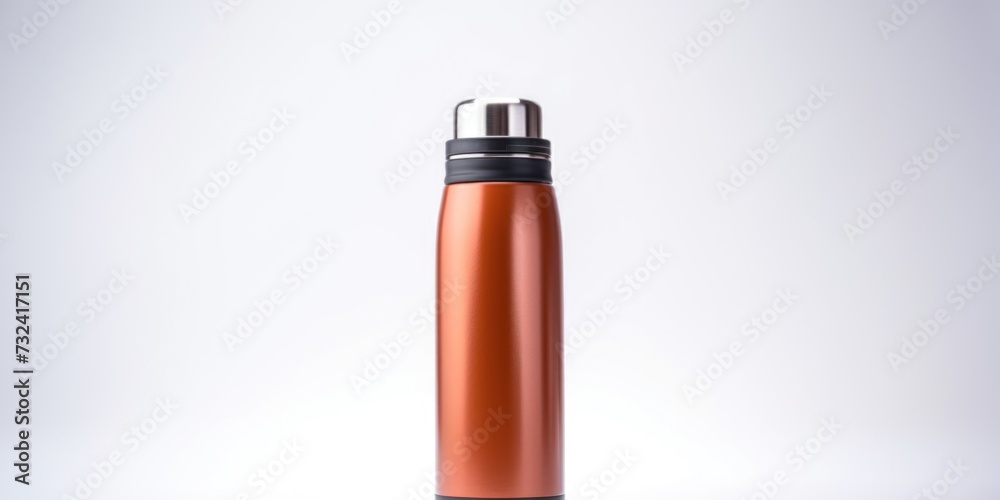 Poster a red water bottle is placed on top of a table. this image can be used for various purposes