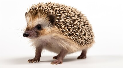 Obraz premium A small hedgehog standing on a white surface. Perfect for nature and animal-themed projects