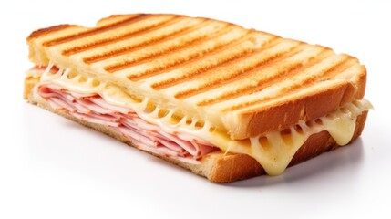 A delicious ham and cheese sandwich served on a white plate. Perfect for food blogs, restaurant menus, and promotional materials