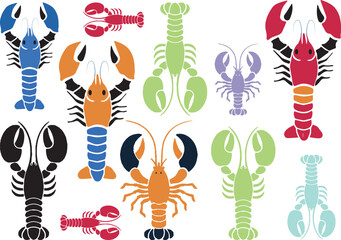 Fototapeta na wymiar lobster sea animals vector illustrations set