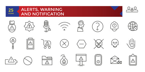 Set of alerts and warning related icons set, ui icons collection