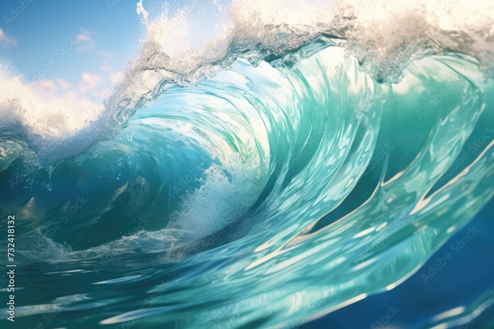 Poster a large wave crashing in the middle of the ocean. perfect for ocean enthusiasts and nature lovers