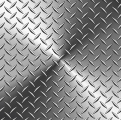 Silver polished steel texture background, shiny radial chrome metallic gradient with diamond plate texture.