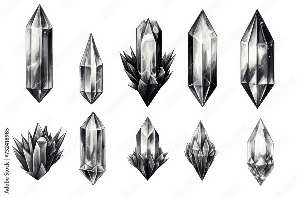 Poster A drawing of a bunch of crystals on a white background. Perfect for adding a touch of elegance to any project