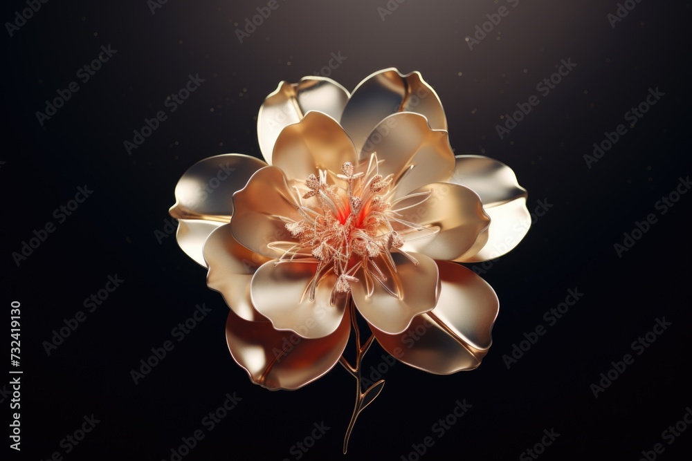 Poster a beautiful gold flower against a black background. perfect for adding a touch of elegance and sophi