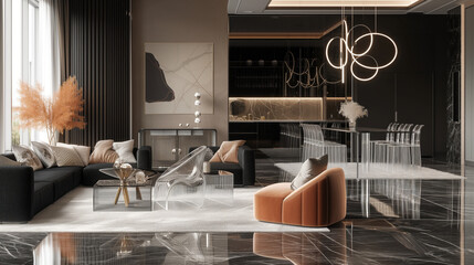 The fusion of modernity and elegance in a 3D interior design.