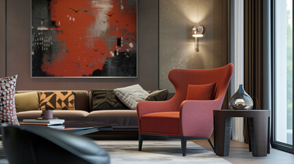 The beauty of minimalist elegance through red and green interiors featuring refined lines