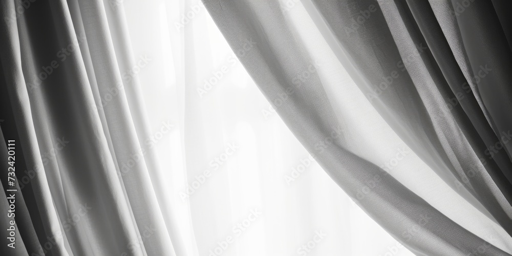 Poster a black and white photo of a curtain. suitable for interior design projects or adding a touch of ele