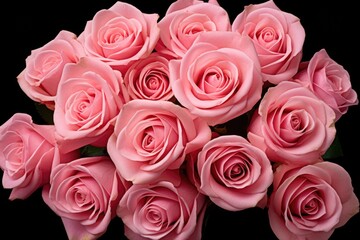 A beautiful bouquet of pink roses against a black background. Perfect for romantic occasions or as a gift for someone special
