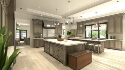 3D design masterpiece with a seamlessly integrated open concept kitchen and dining area
