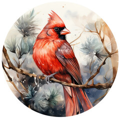 watercolor Red Cardinal clipart, Generative Ai