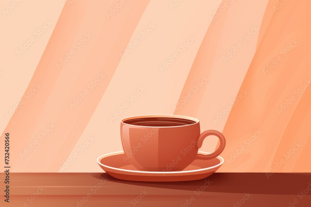 Poster a cup of coffee placed on a saucer on a table. can be used to depict a cozy morning or a coffee brea