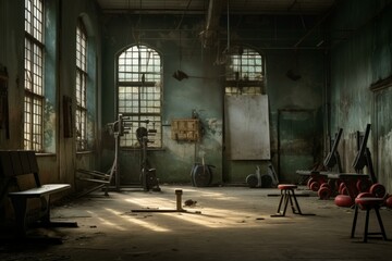 Rugged Old american gym. Wood old floor. Generate Ai