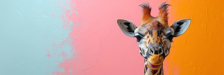 Fun Portrait African Giraffe His Tongue, Background Banner