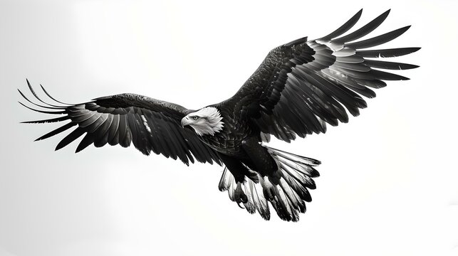 Majestic eagle in flight against a monochrome sky, powerful wings spread wide. wildlife photography. AI