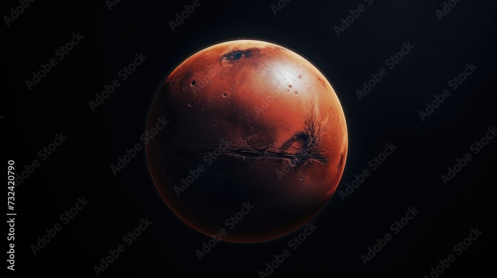 Poster a picture of a red planet against a black background. can be used for space-themed projects