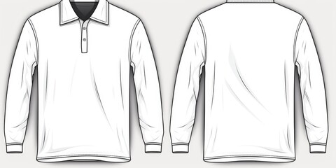 A blank white long sleeved polo shirt template that can be customized with any design. Perfect for showcasing your brand or creating promotional materials