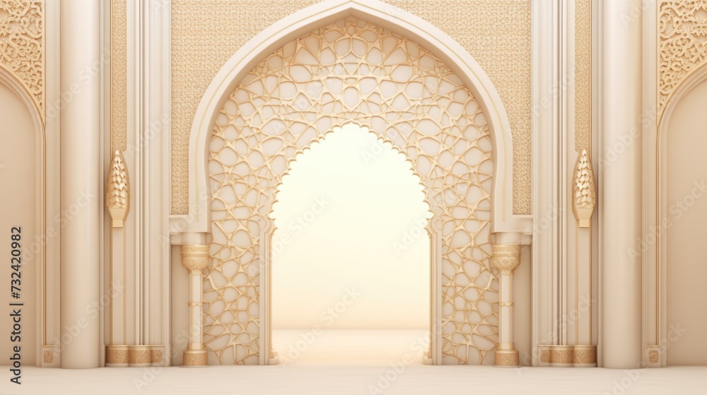 Poster a large archway in a white and gold building. perfect for architectural designs and elegant settings