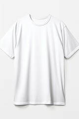 A white t-shirt hanging on a wall. Suitable for fashion or clothing-related designs