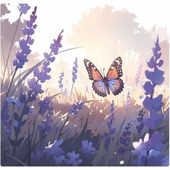Butterfly Amongst Lavender Flowers