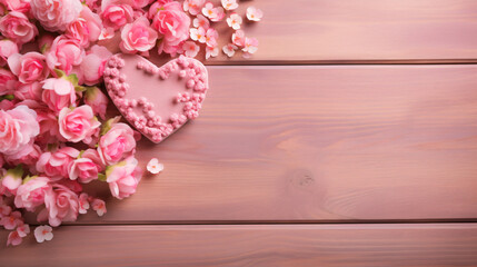 Valentine decor on pink wooden background