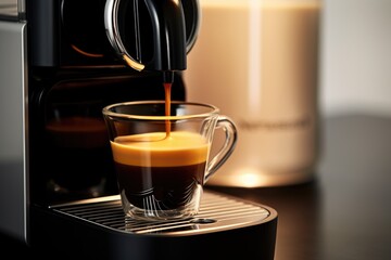 Coffee being poured into a glass. Perfect for coffee lovers and cafe-related projects