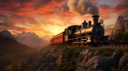 Zelfklevend Fotobehang Glenfinnanviaduct steam train in the mountains