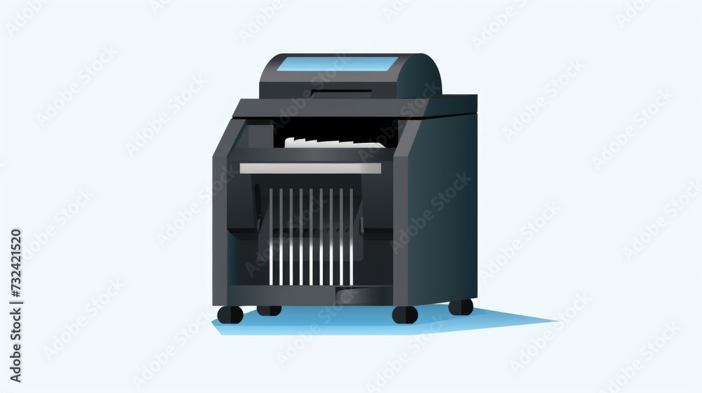 Poster A paper shredder is depicted on a plain white background. This image can be used for illustrating office equipment or data security concepts