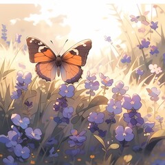 Serene Butterfly and Wildflowers